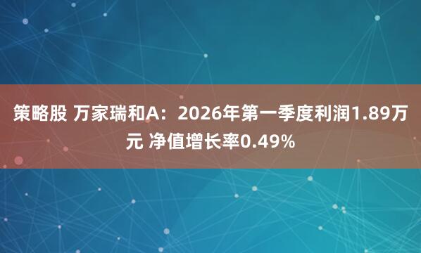 策略股 万家瑞和A：2026年第一季度利润1.89万元 净值增长率0.49%