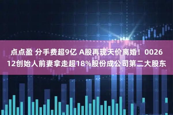 点点盈 分手费超9亿 A股再现天价离婚！002612创始人前妻拿走超18%股份成公司第二大股东